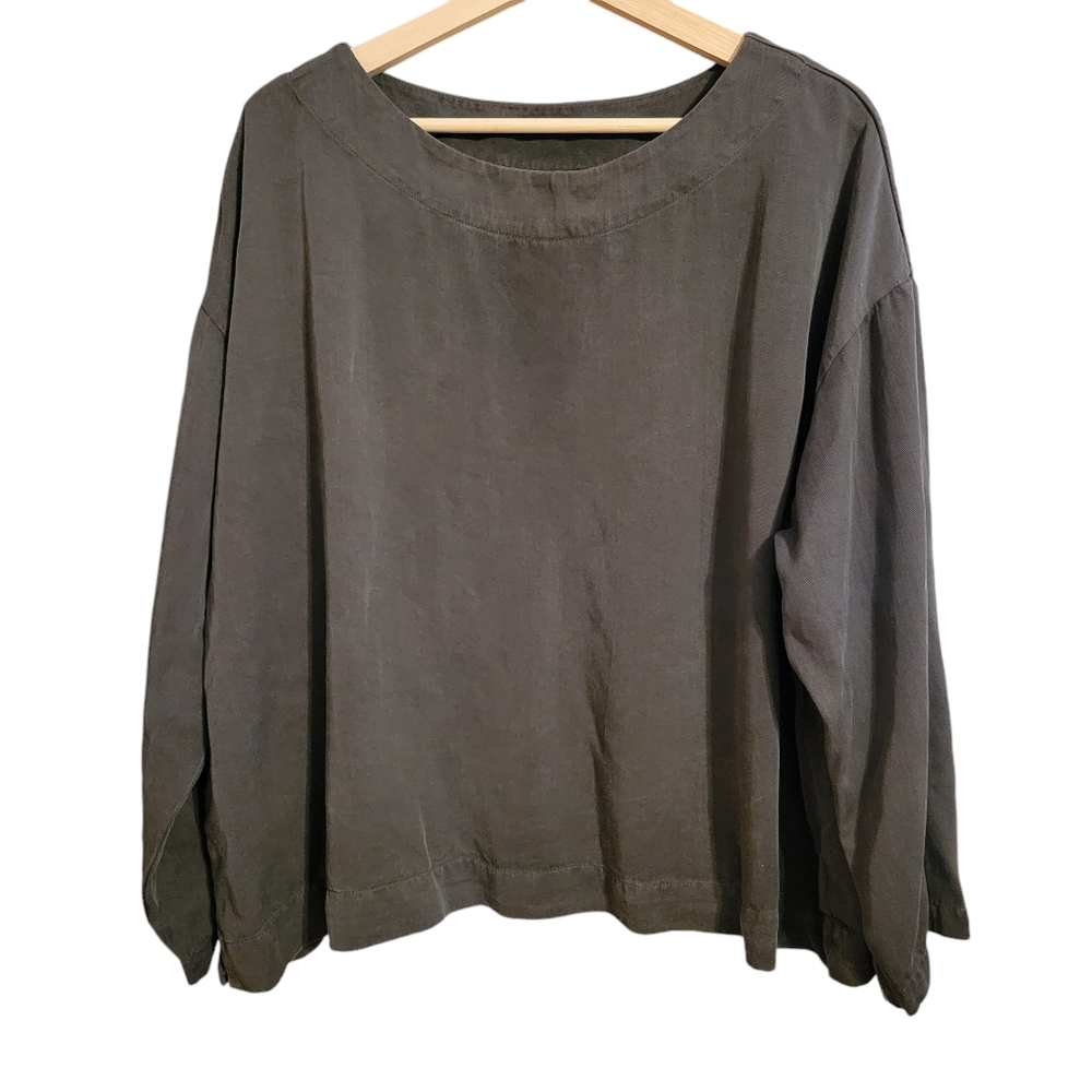 Bryn Walker Green Boxy Tencel Long Sleeve Top